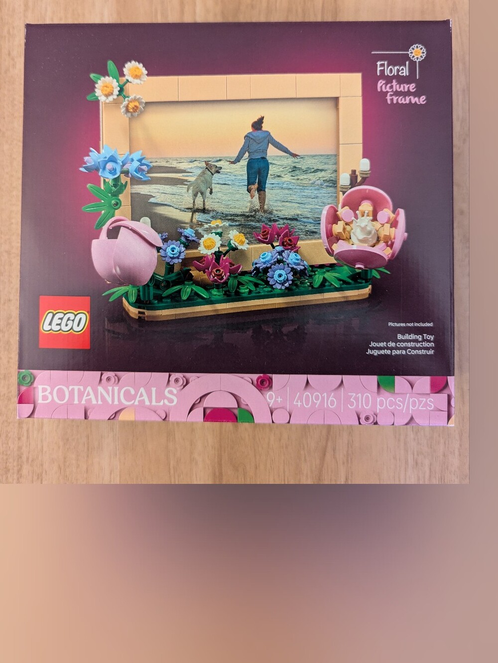 Lego Floral Picture Frame with Pink, Green, Blue, Yellow and Purple Flowers